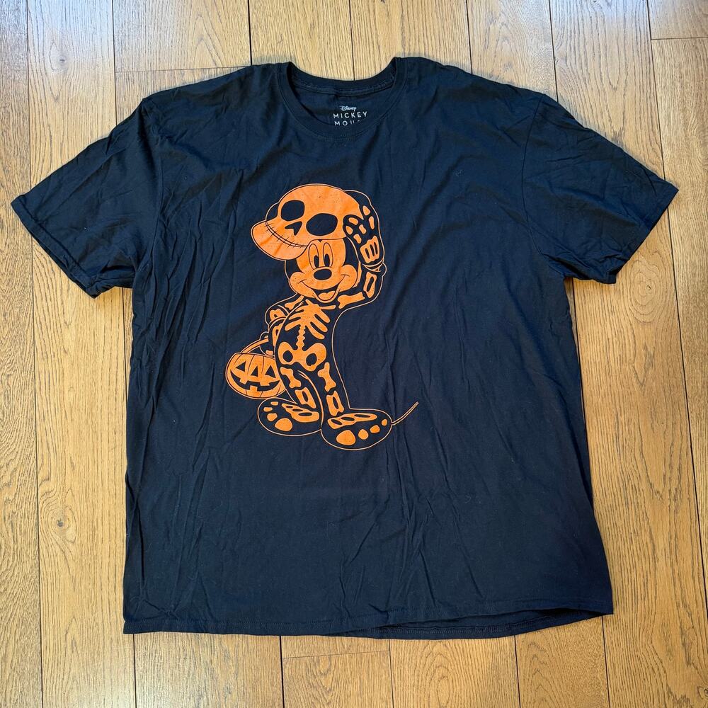 DISNEY HALLOWEEN MICKEY MOUSE SKELETON T-SHIRT Size 3XL Black Orange
